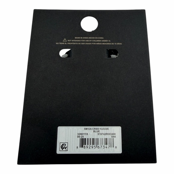 Silver Huggie Hoop Earrings Blue Cross Charm Dangle - Picture 6 of 10